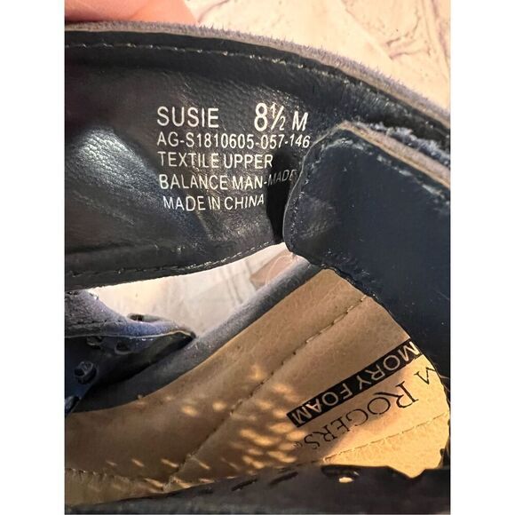 Kim Rogers Size 8.5 Memory Foam Block Heel Sandal Blue Studded Faux Leather - Picture 10 of 10